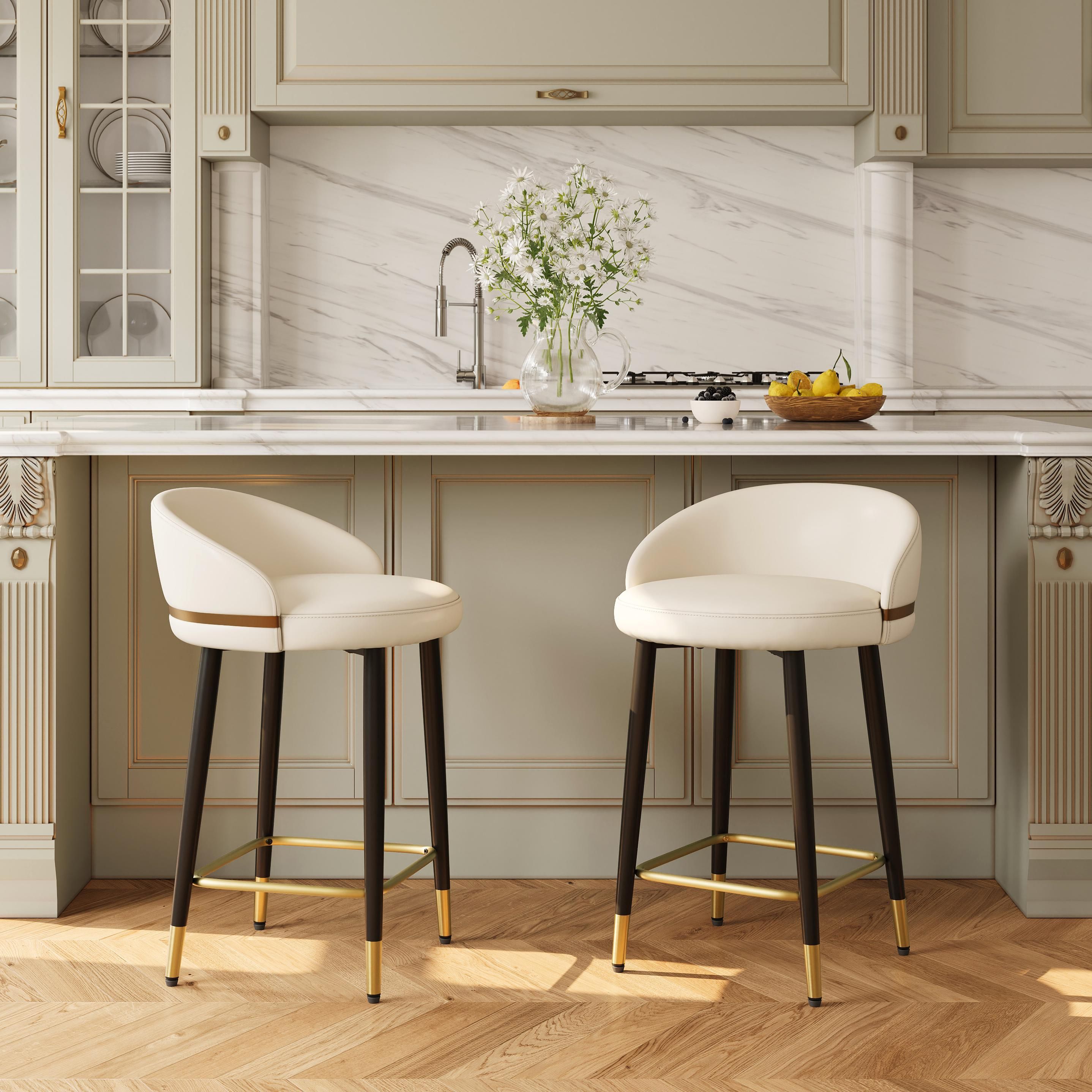 Beige & Black PU Leather Bar Stools & Counter Stools