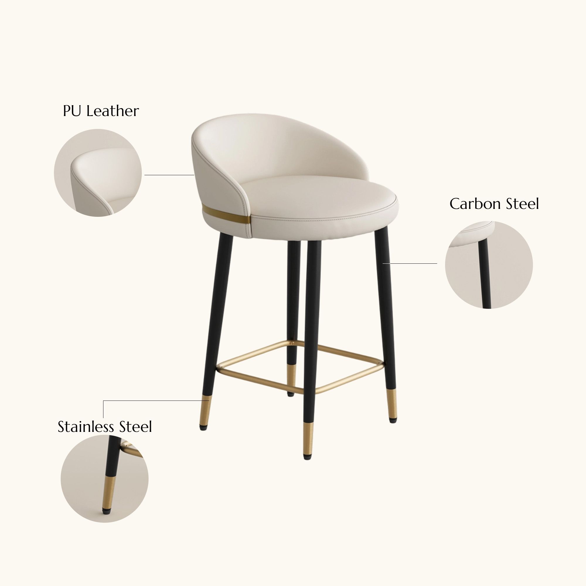 Black Beige & Black PU Leather Bar Stools & Counter Stools