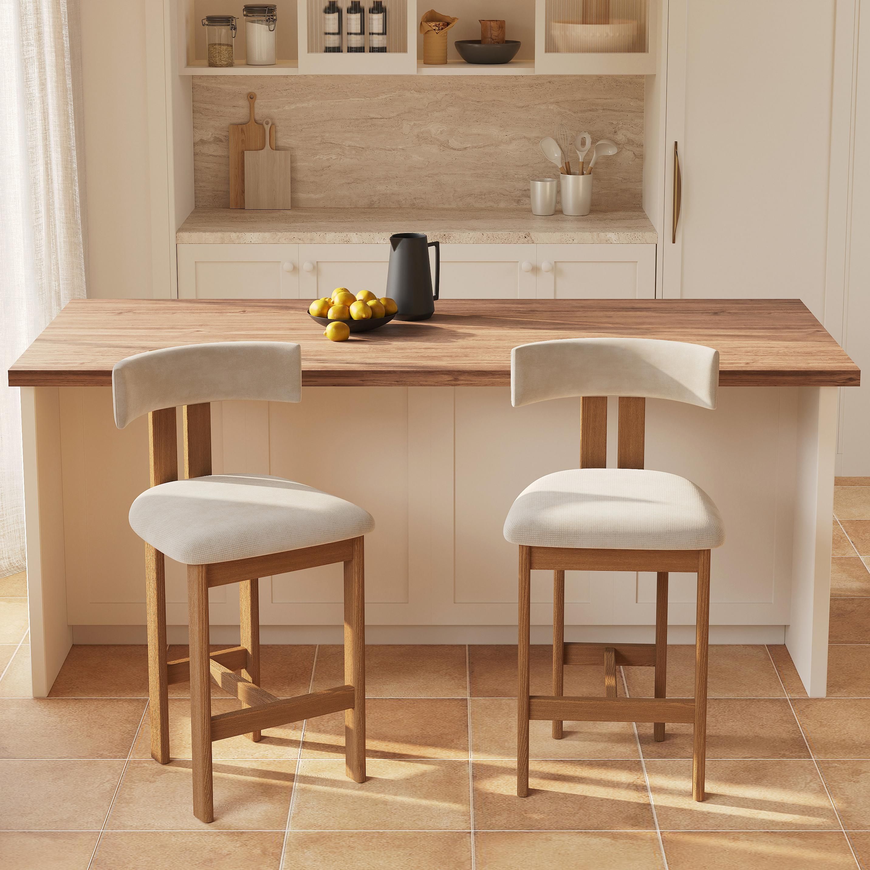 Cotton Linen Beige & Light Walnut Cotton Linen Bar Stools & Counter Stools