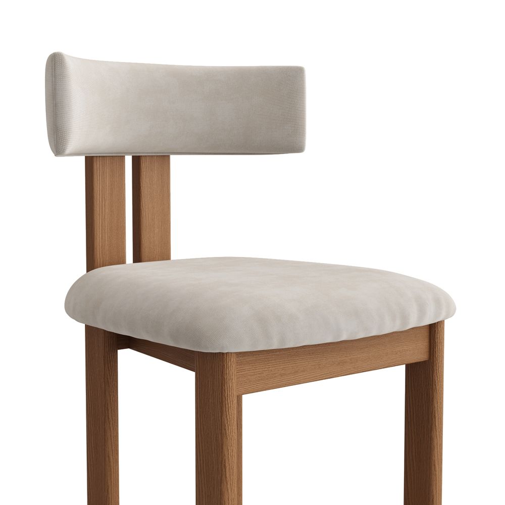 Mid Century Modern Beige & Light Walnut Cotton Linen Bar Stools & Counter Stools