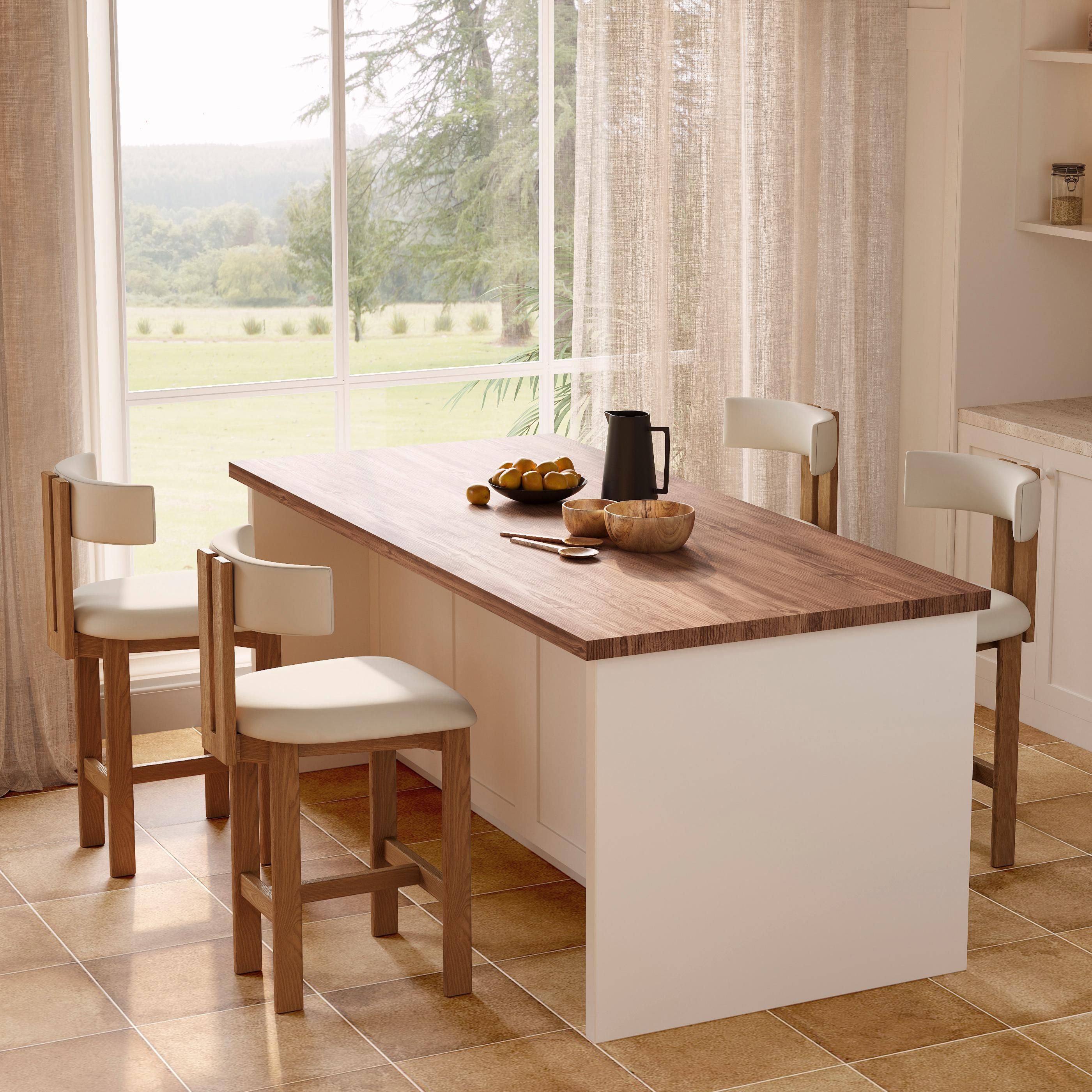 Solid Wood Beige & Light Walnut PU Leather Bar Stools & Counter Stools