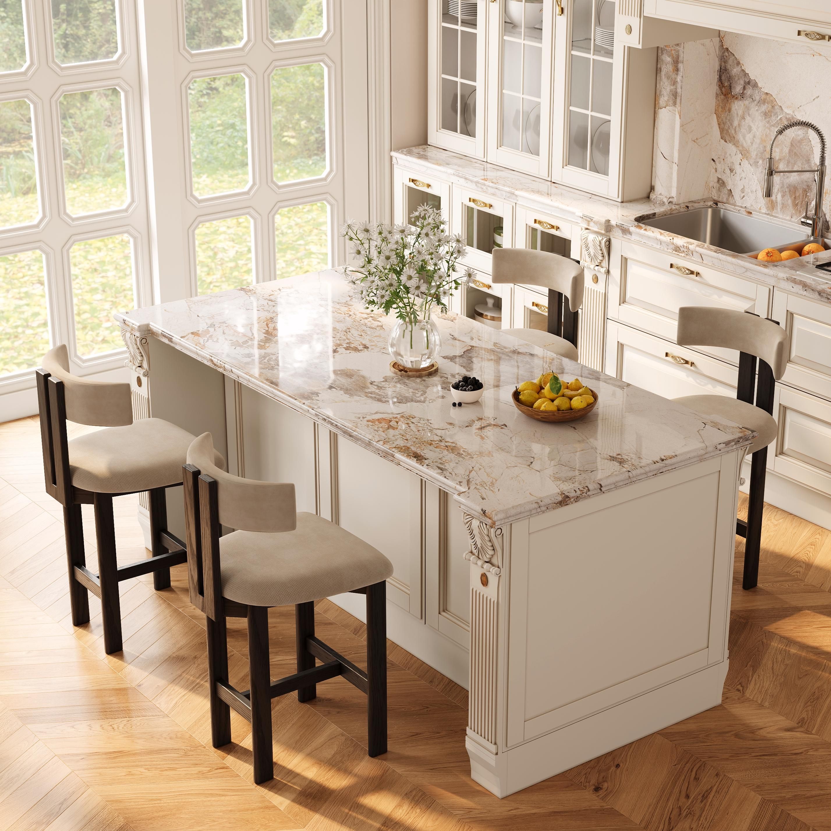 Cotton Linen Beige & Black Cotton Linen Bar Stools & Counter Stools