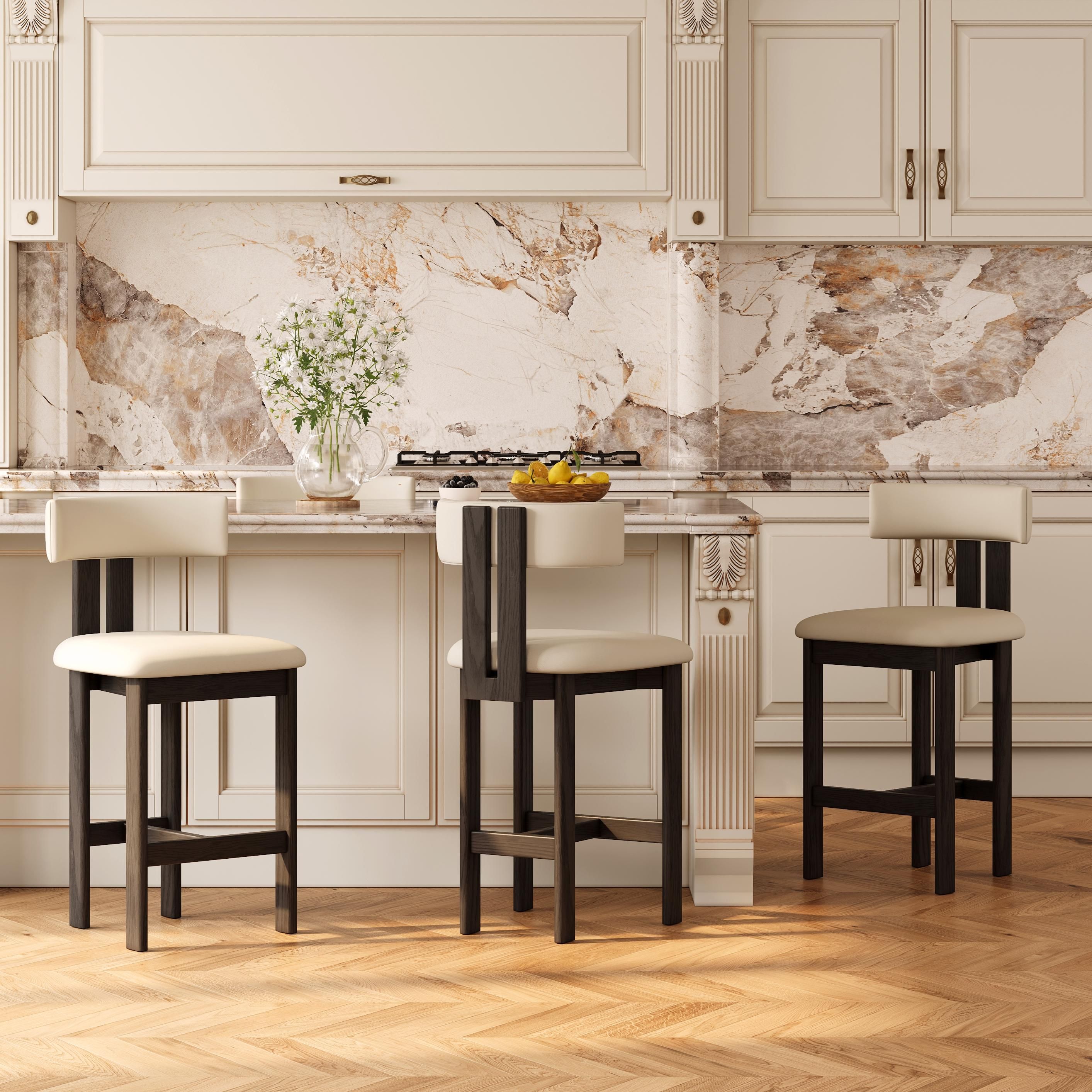 Solid Wood Beige & Black PU Leather Bar Stools & Counter Stools