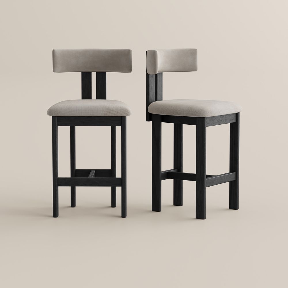 Beige Beige & Black Cotton Linen Bar Stools & Counter Stools