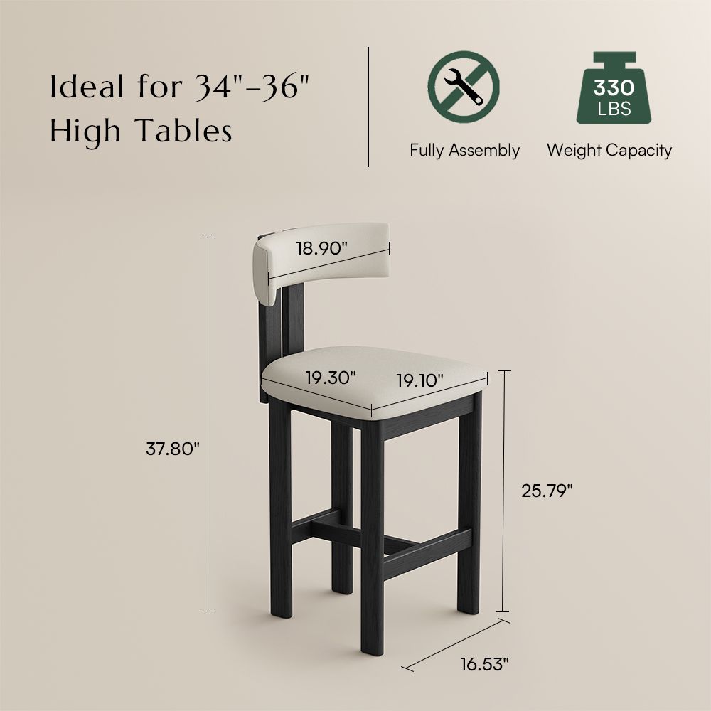 Cotton Linen Beige & Black PU Leather Bar Stools & Counter Stools