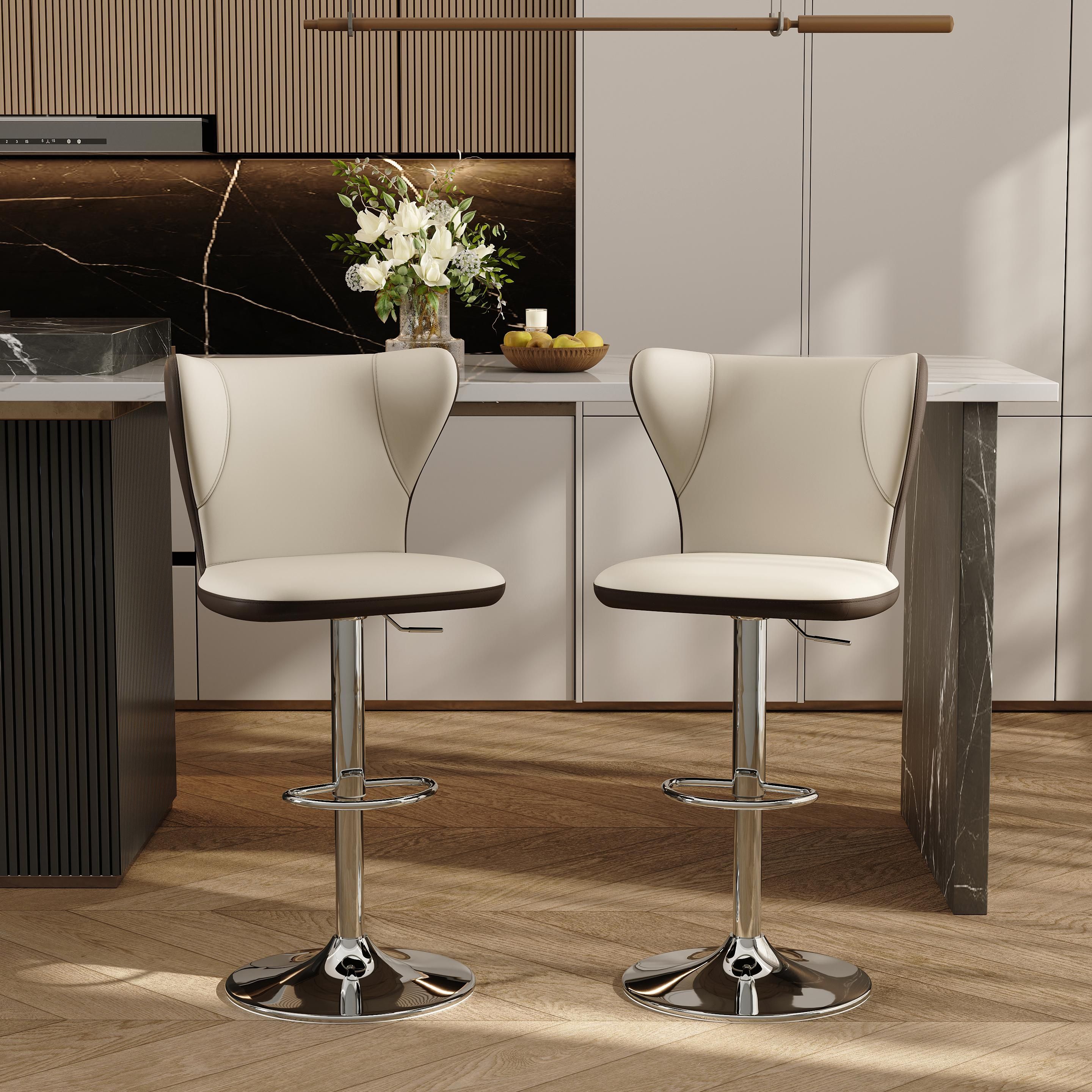 Easy Assembly Beige & Brown PU Leather Bar Stools & Counter Stools