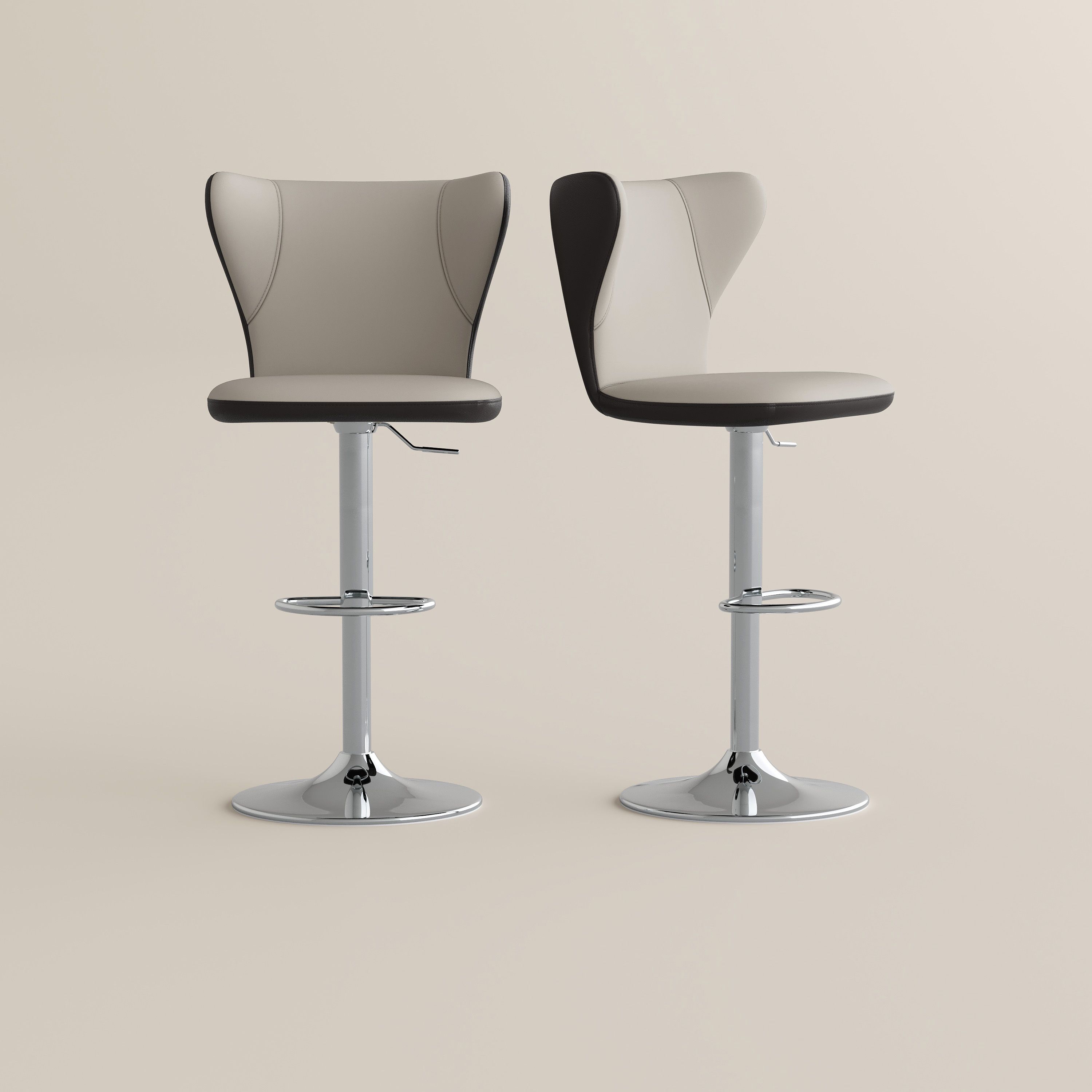 Minimalist Beige & Brown PU Leather Bar Stools & Counter Stools