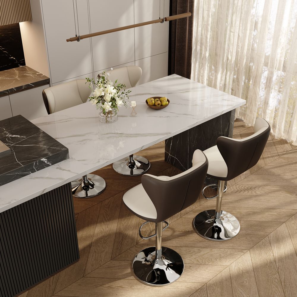 Carbon Steel Beige & Brown PU Leather Bar Stools & Counter Stools