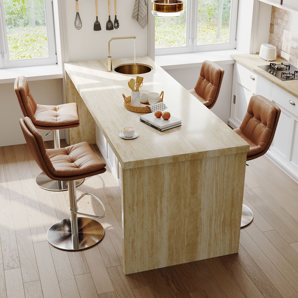 Stainless Steel Brown PU Leather Bar Stools & Counter Stools