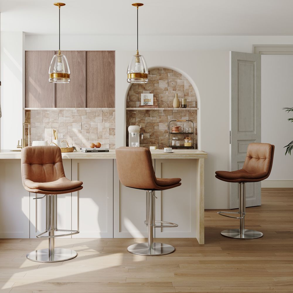 Modern Minimalist Brown PU Leather Bar Stools & Counter Stools