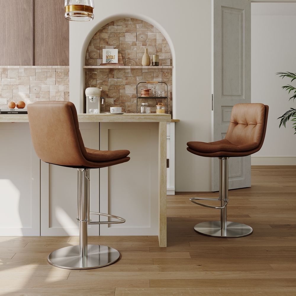 Adjustable Height Brown PU Leather Bar Stools & Counter Stools