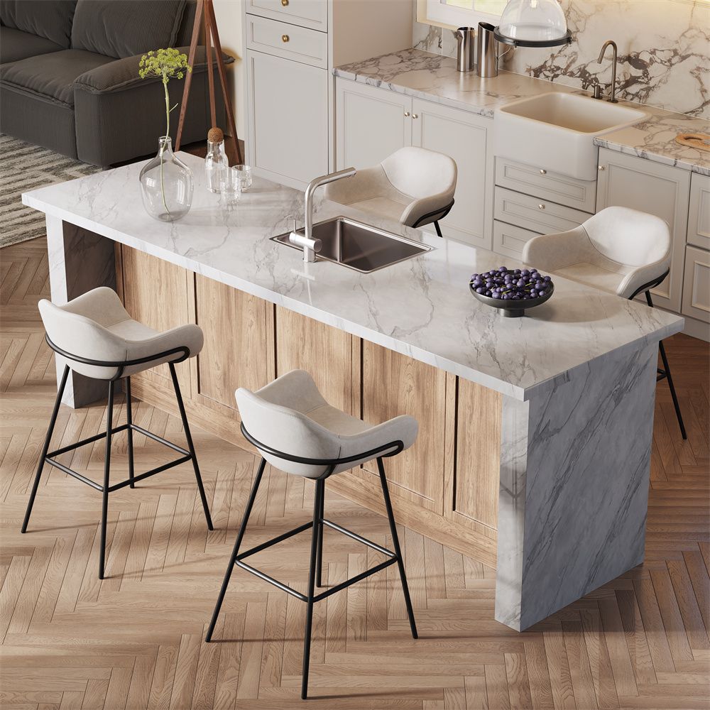 Modern Minimalist Beige PU Leather Bar Stools & Counter Stools