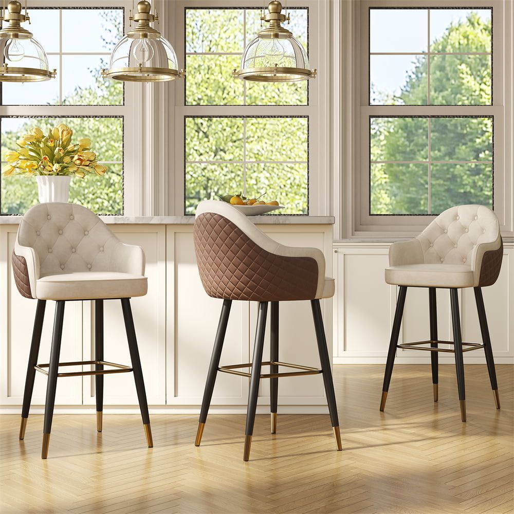 Beige & Brown PU Leather Bar Stools & Counter Stools
