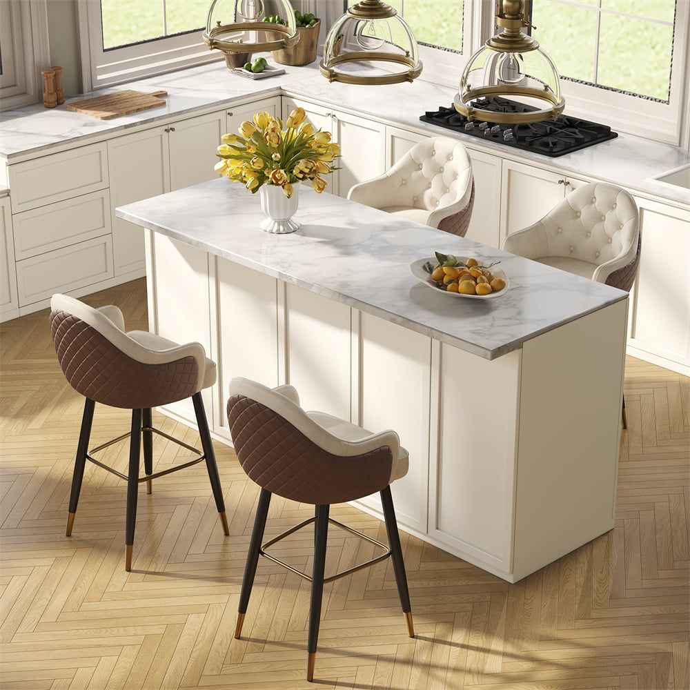 Beige & Brown PU Leather Bar Stools & Counter Stools