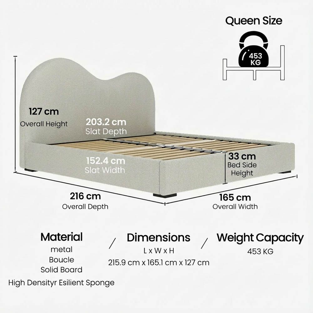 Platform Bed Frame Beige Bouclé Beds