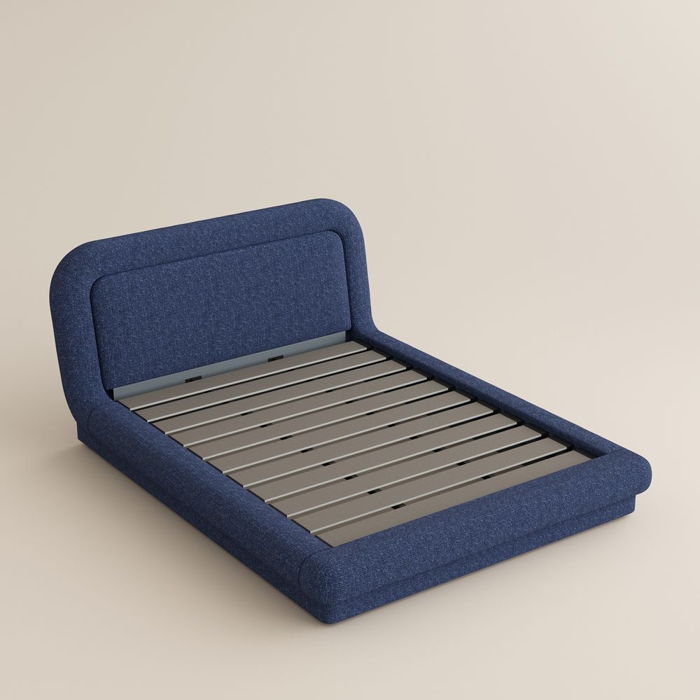 Low Profile Bed Dark Blue Chenille Beds
