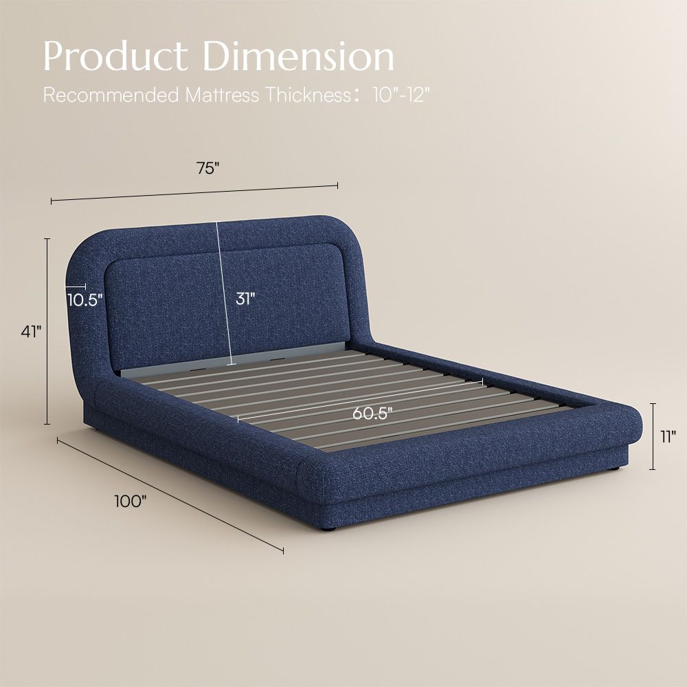 Low Profile Bed Dark Blue Chenille Beds