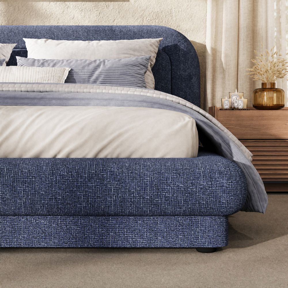 Low Profile Bed Dark Blue Chenille Beds