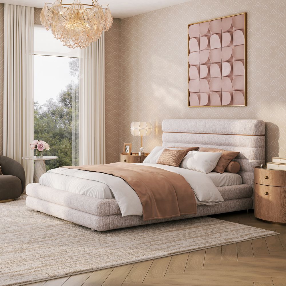 Mid Century Modern Pink & White Chenille Beds