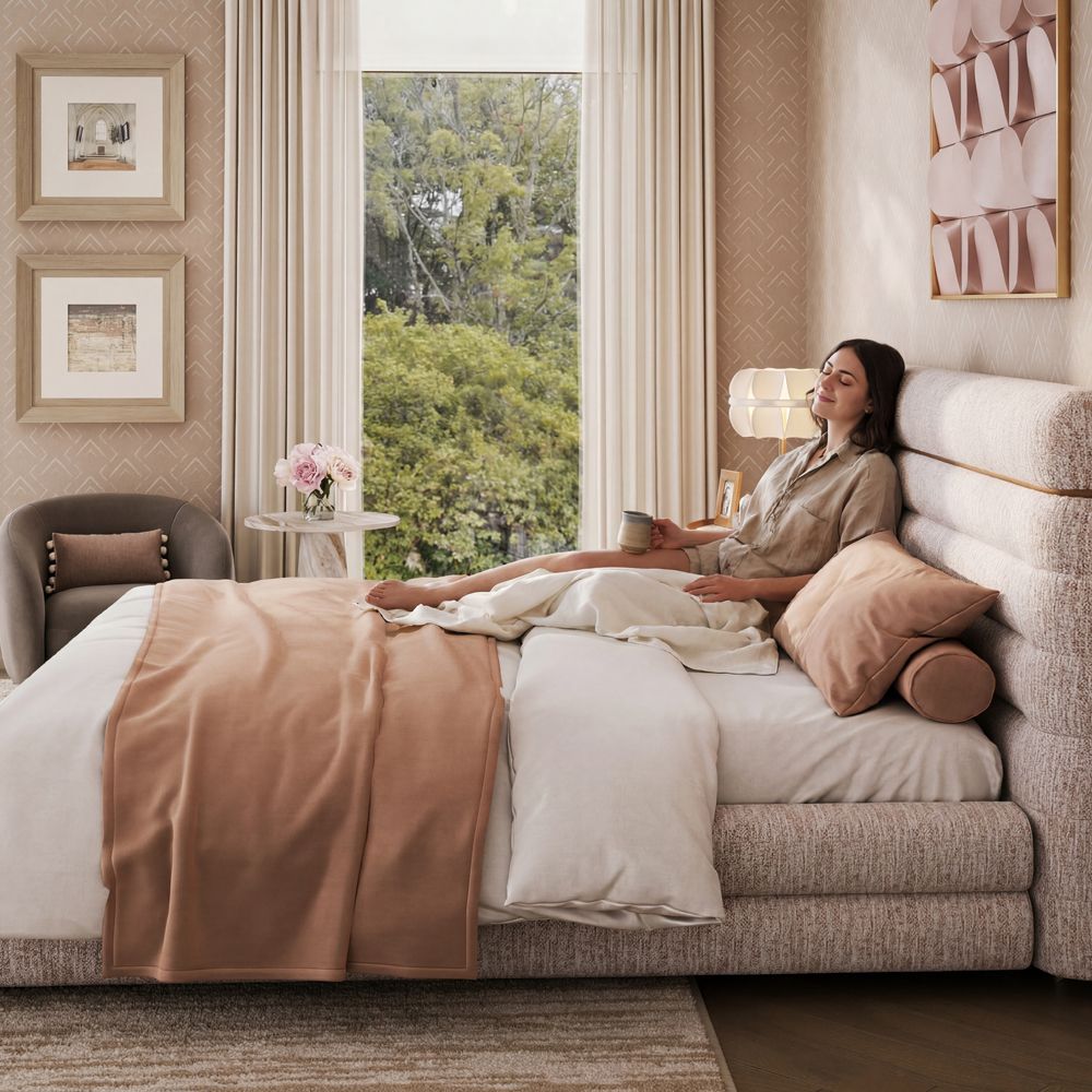 Mid-Century Modern Pink & White Chenille Beds