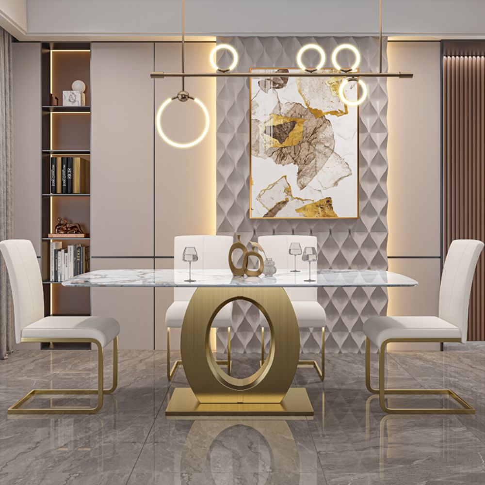 Gamba in metallo Beige Pelle Sedie da pranzo