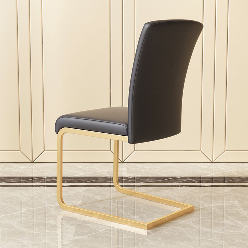 Metal Leg Black Leather Dining Chairs