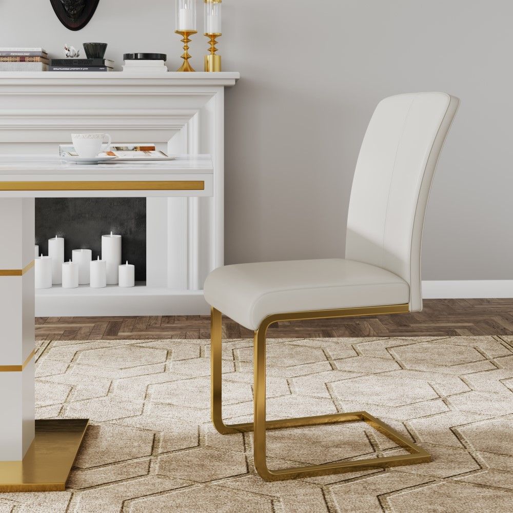 Gamba in metallo Beige Pelle Sedie da pranzo