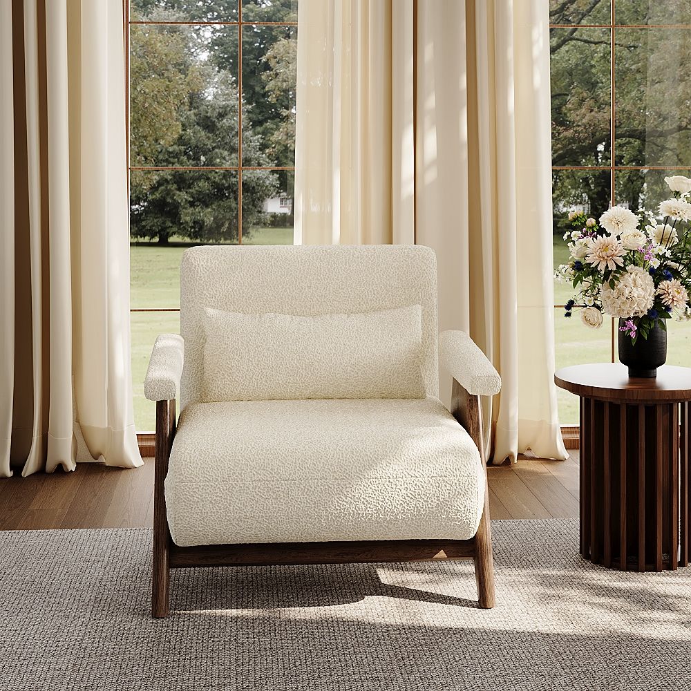 Mid Century Modern Walnut & White Fabric Chairs