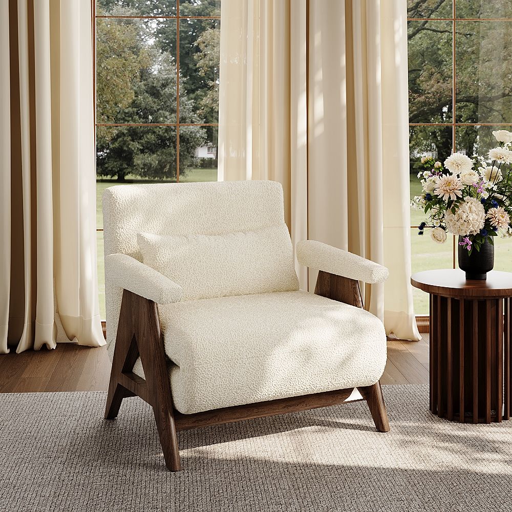 Mid Century Modern Walnut & White Fabric Chairs