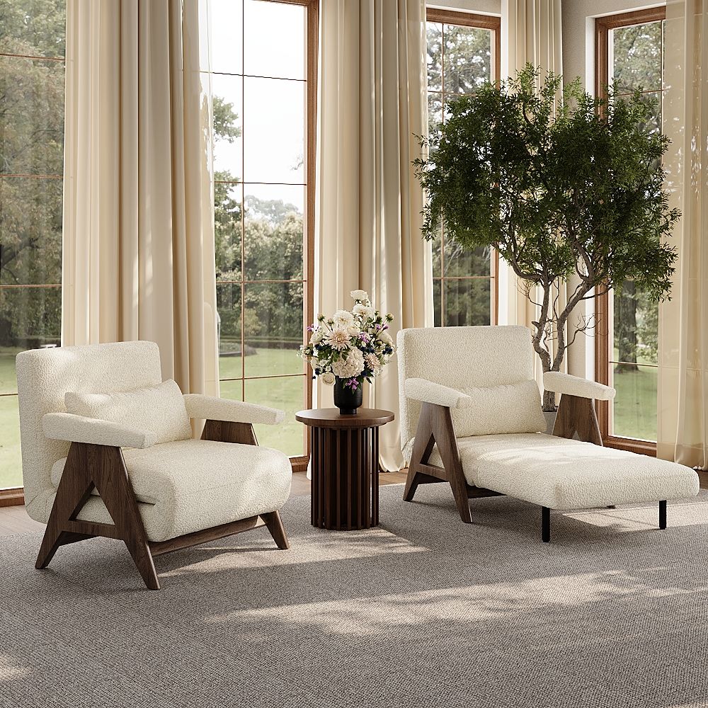 Foldable Walnut & White Fabric Chairs