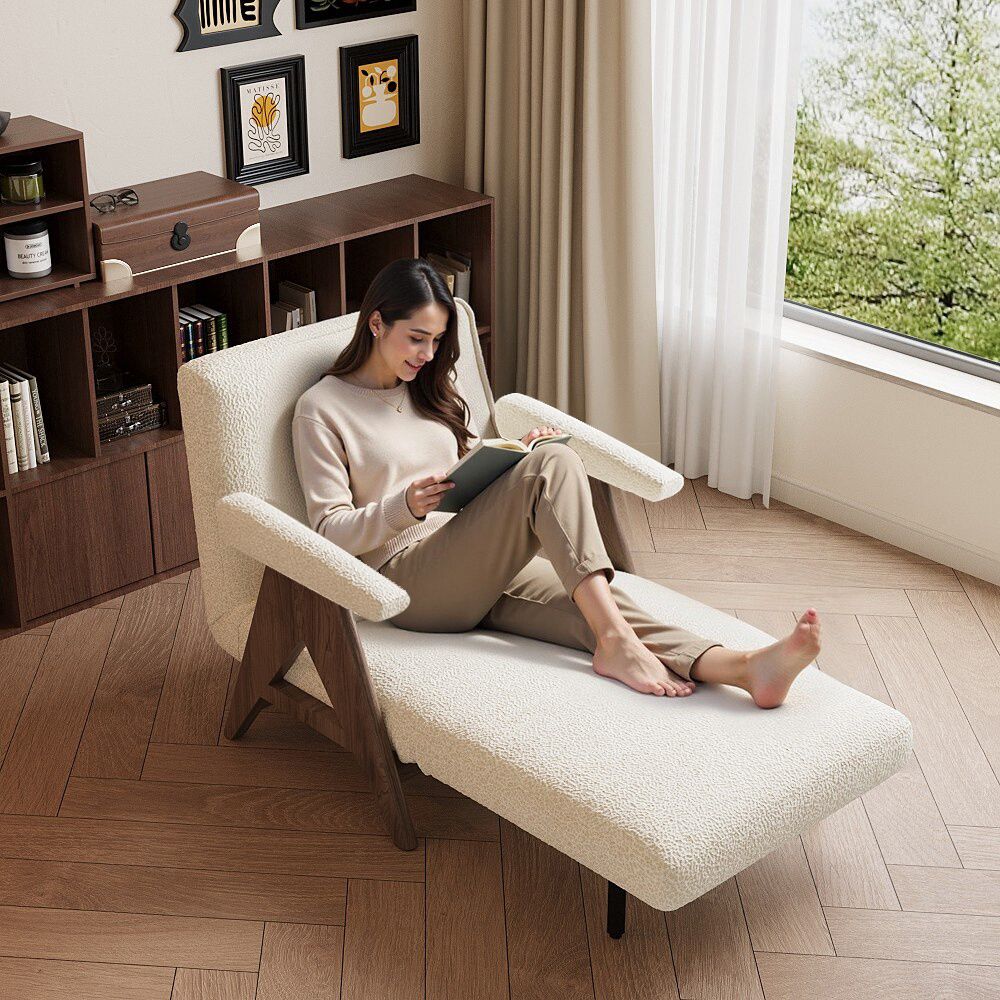 Solid Wood Walnut & White Fabric Chairs