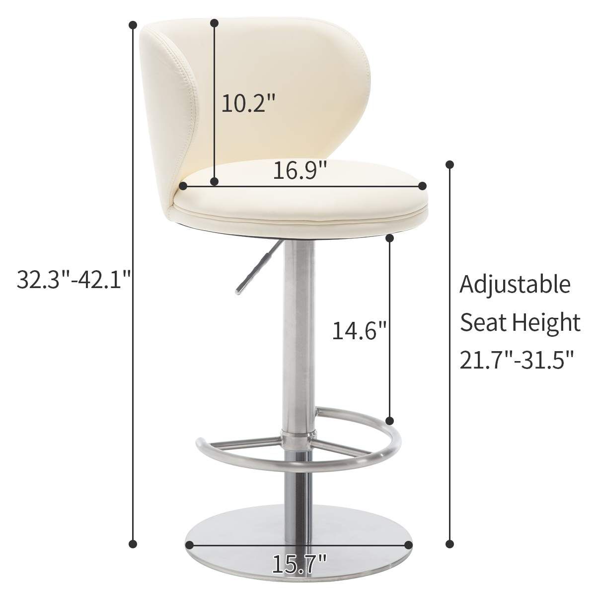Height Adjustable Beige & Silver Stainless Steel Bar Stools & Counter Stools