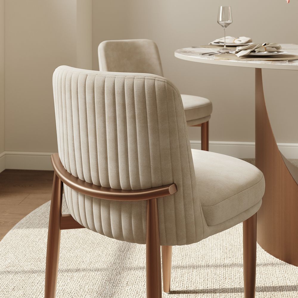 Beige & Bronze Cotton Linen Dining Chairs