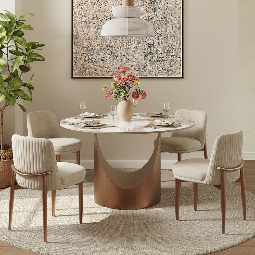 Beige & Bronze Cotton Linen Dining Chairs