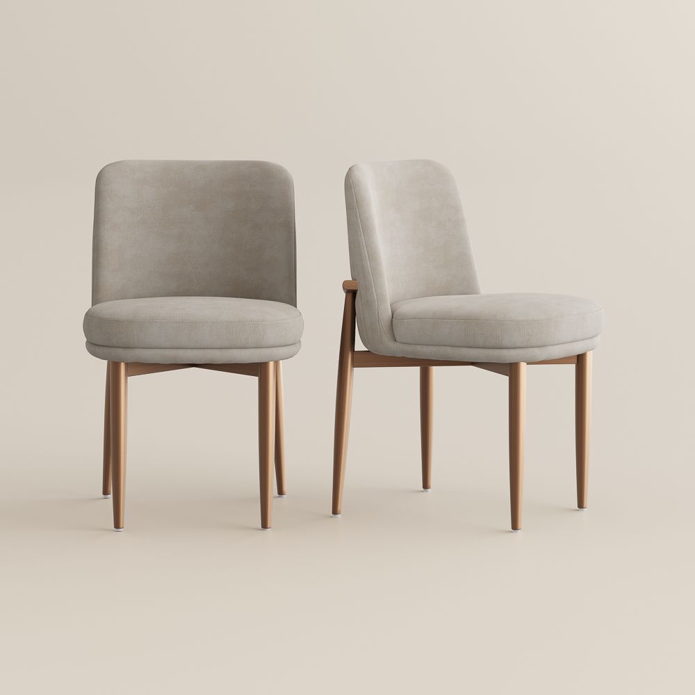 Beige & Bronze Cotton Linen Dining Chairs