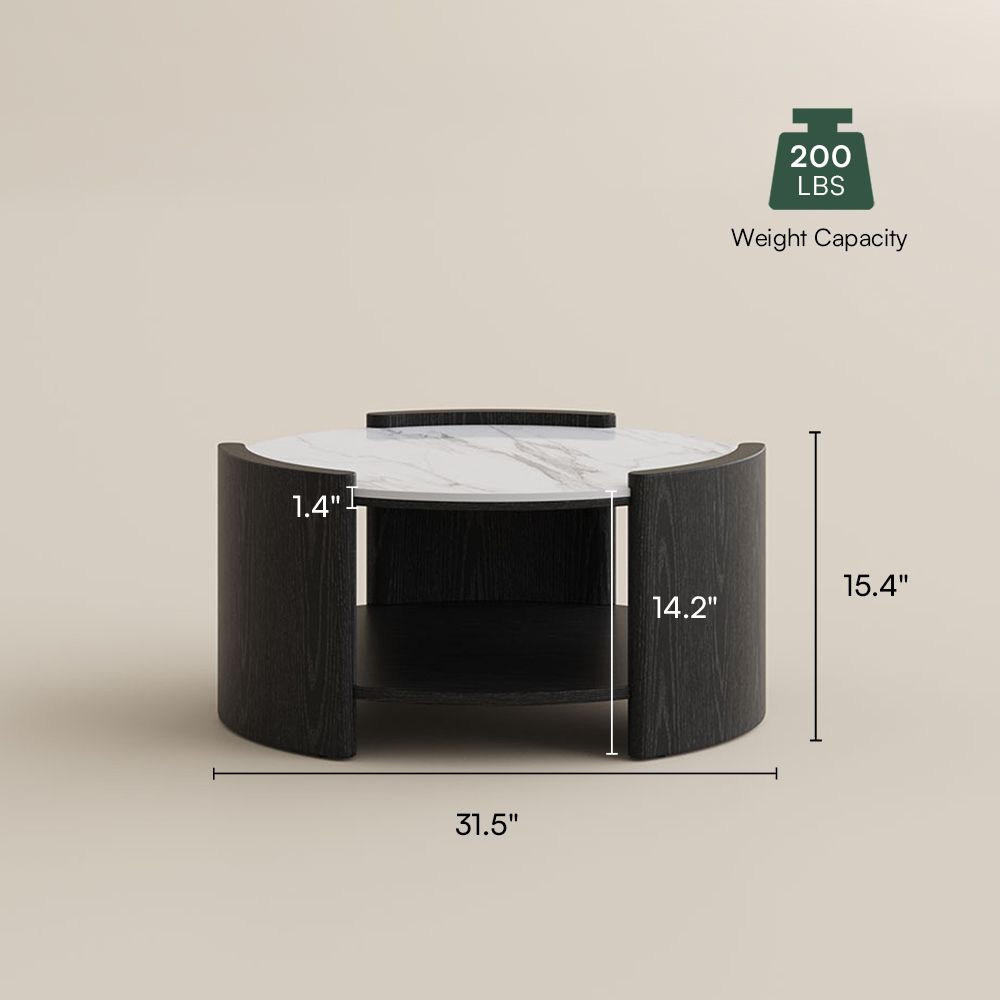 Round Black Glossy Sintered Stone Coffee Tables