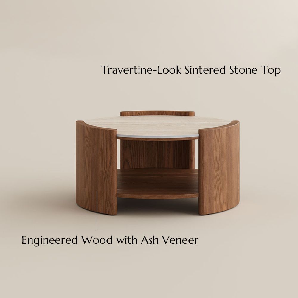 Travertine Walnut Color Matte Sintered Stone Coffee Tables