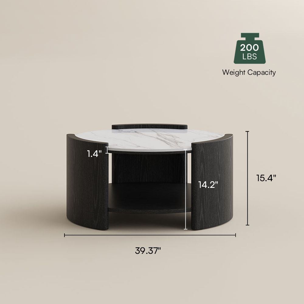 Partly Assemble Black Glossy Sintered Stone Coffee Tables