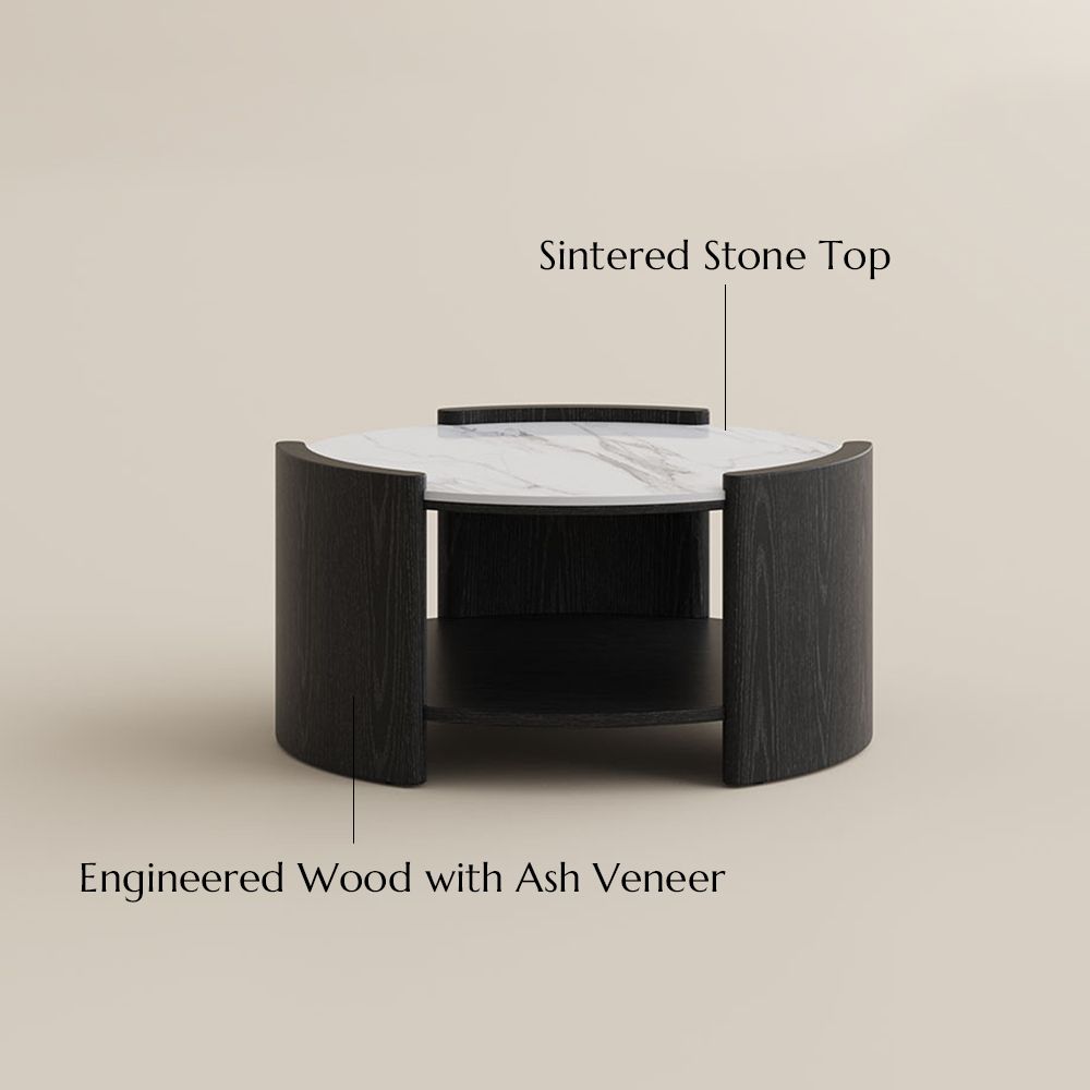 Travertine Stone Black Glossy Sintered Stone Coffee Tables