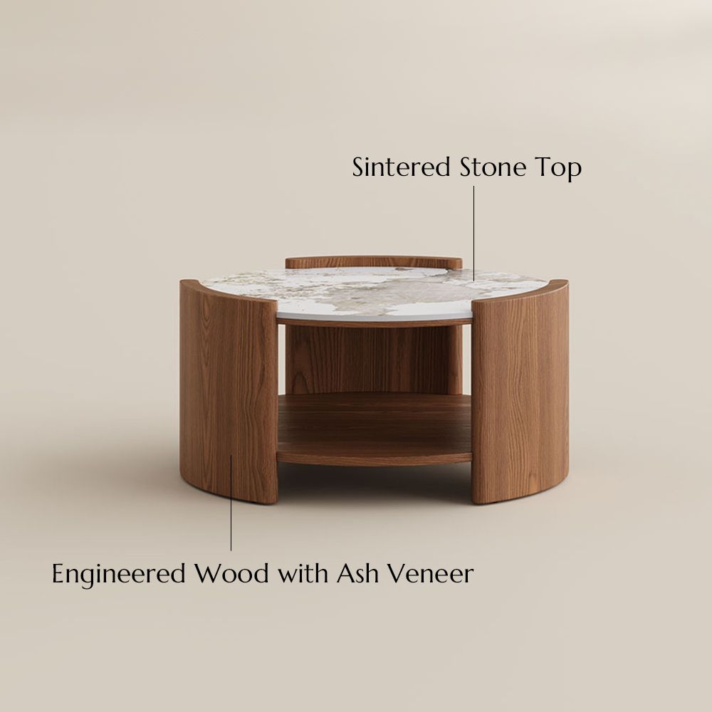 Wood Walnut Glossy Sintered Stone Coffee Tables