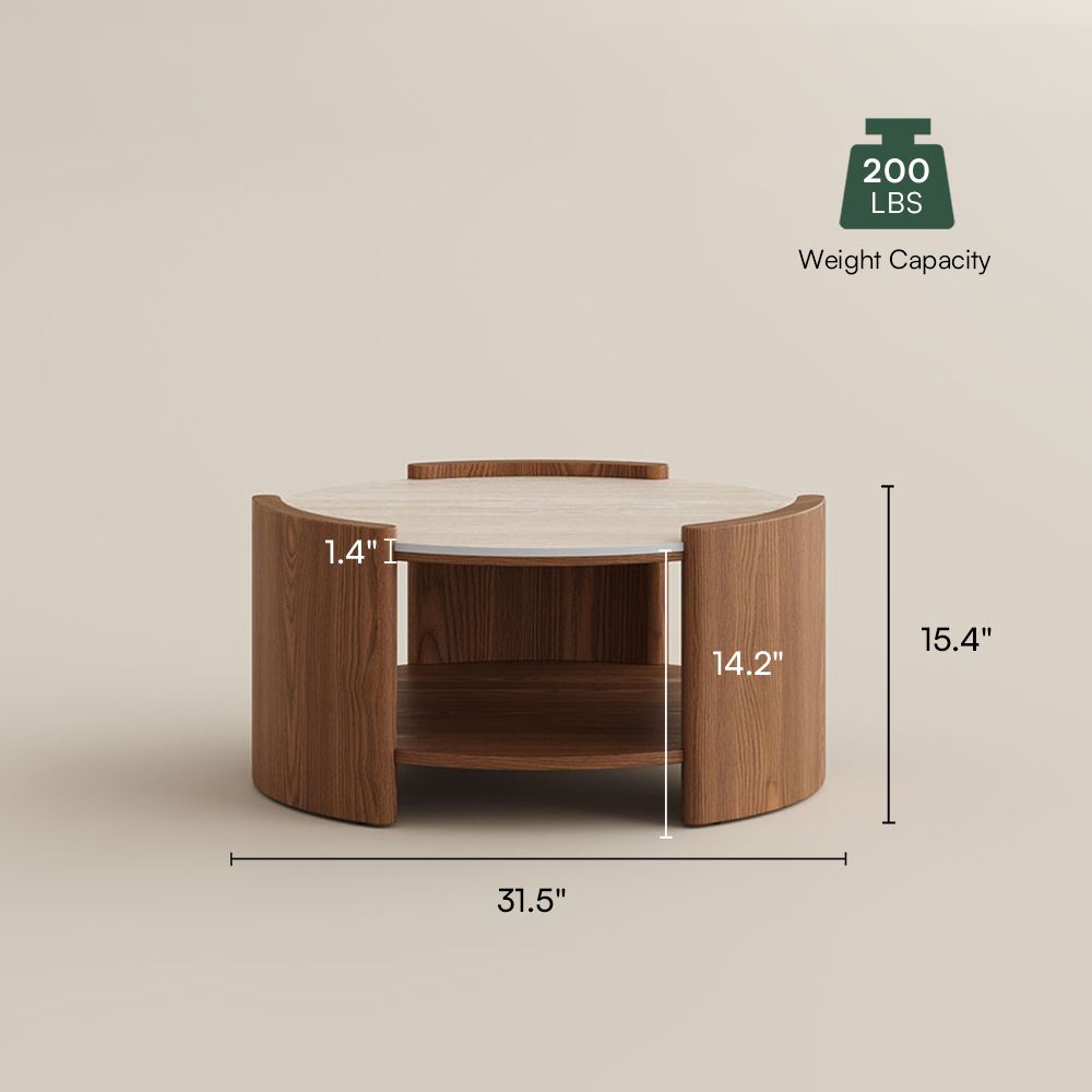 Round Walnut Color Matte Sintered Stone Coffee Tables