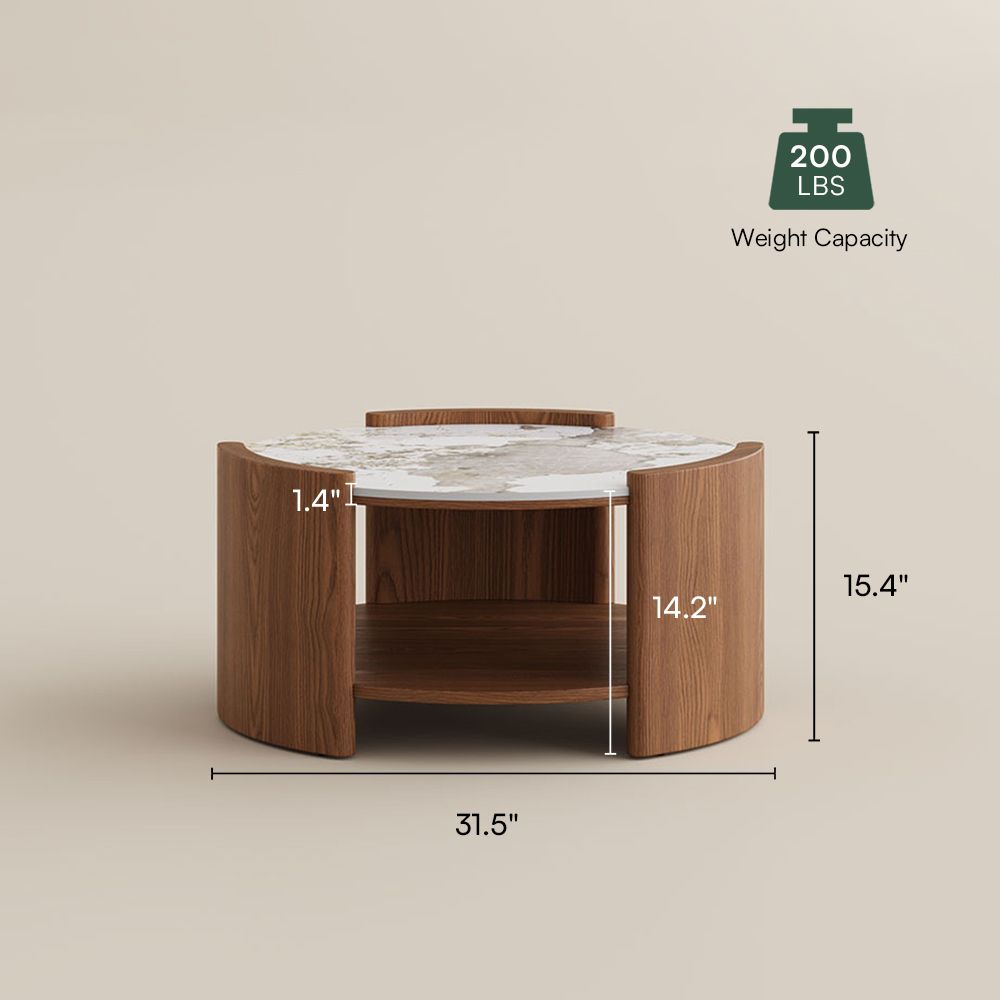 Round Walnut Glossy Sintered Stone Coffee Tables