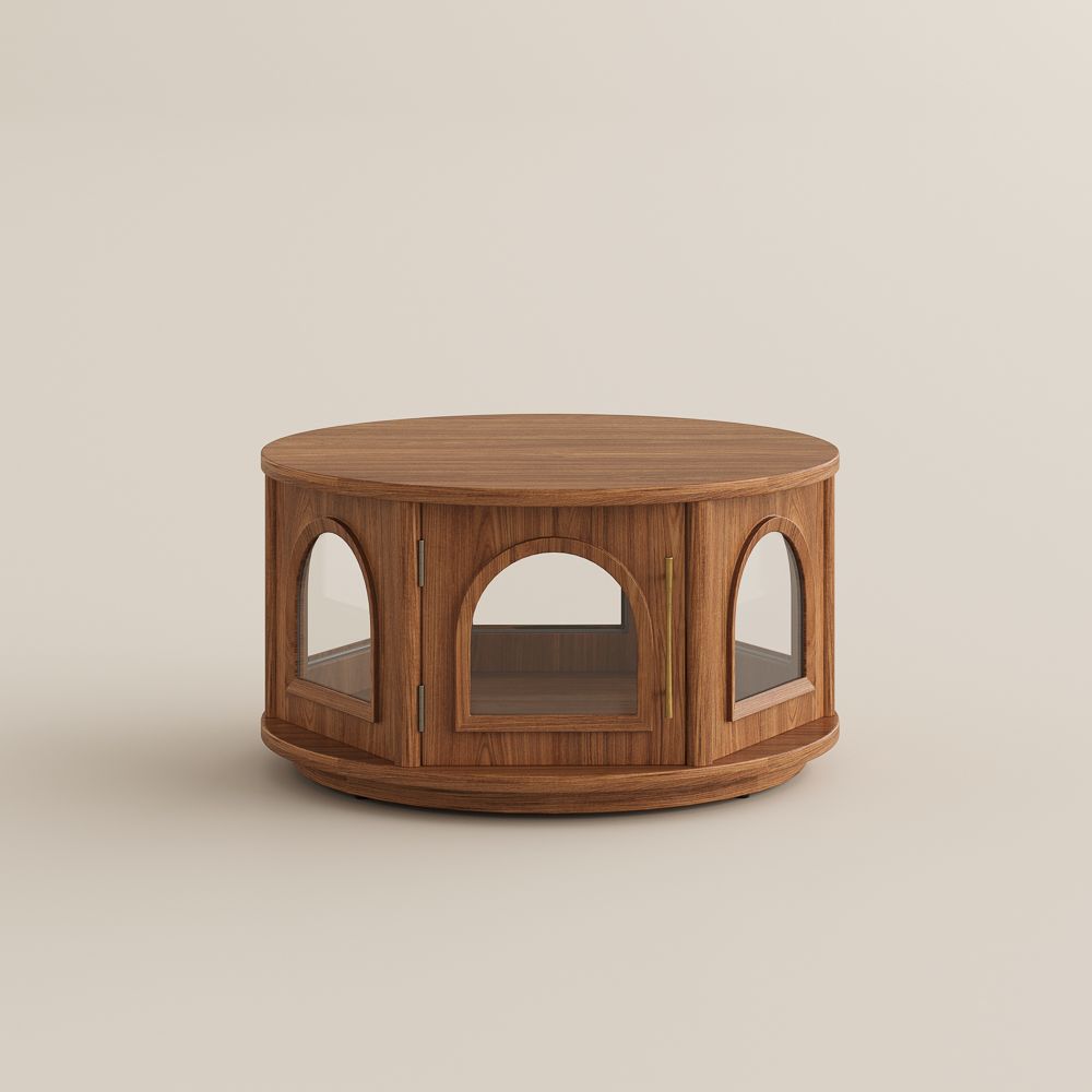 Round Walnut Color Engineered Wood Coffee Tables