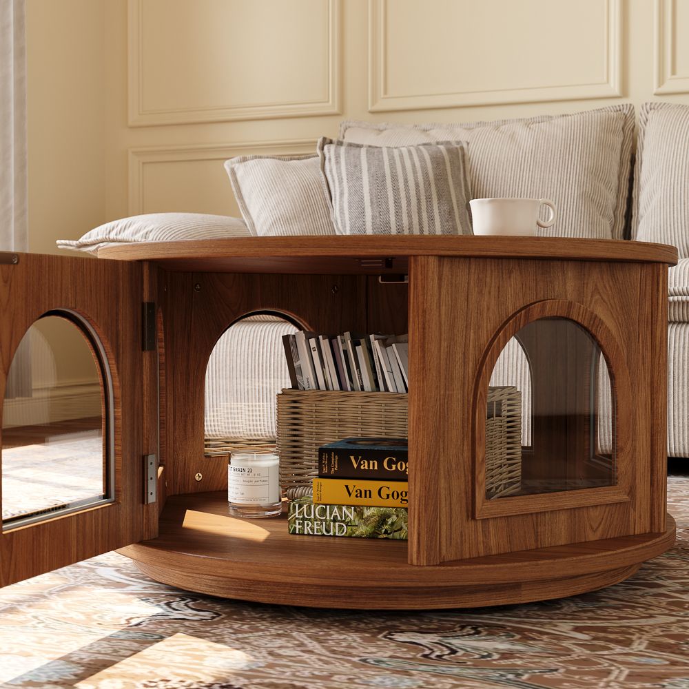 With Storage Walnut Color Engineered Wood Coffee Tables