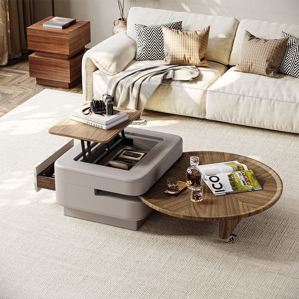 Walnut & Grey Lift-Top Coffee Table with Storage