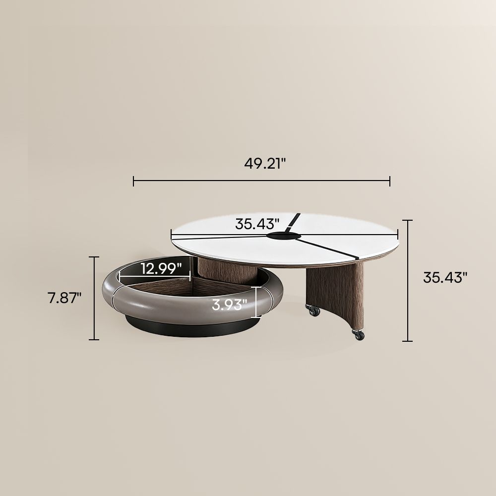 Modern Rotating Coffee Table,with Microcrystalline Stone Tabletop & Storage