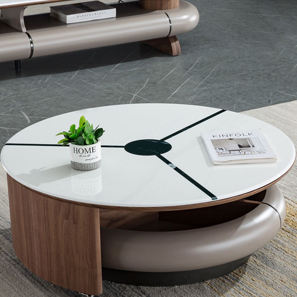 Round Modern Rotating Coffee Table with Storage