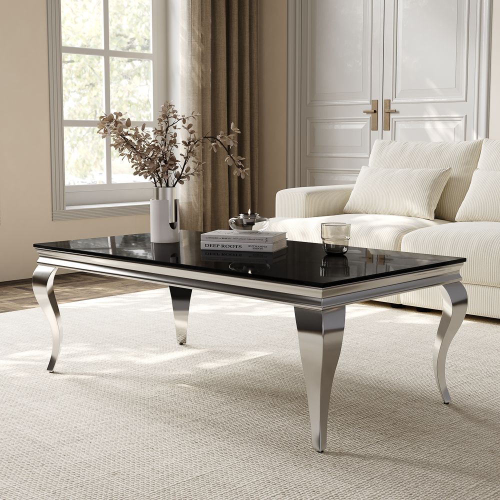 Partly Assemble Glossy Black Metal Coffee Tables