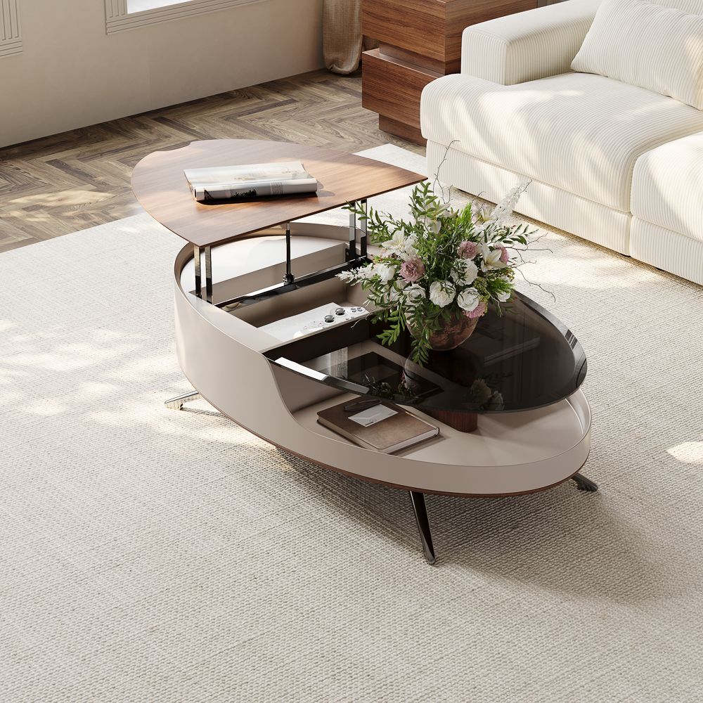 Modern Walnut & Gray Engineered Wood Coffee Tables