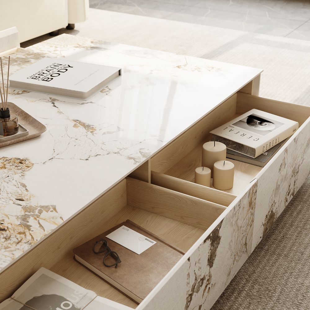 Drawer Storage Pandora Sintered Stone Coffee Tables